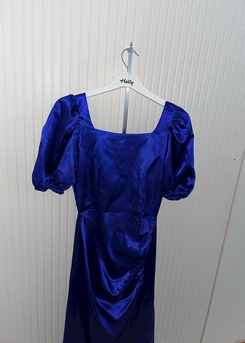 Parlak Lacivert Drapeli Kadın Abiye Elbise - Görsel 3