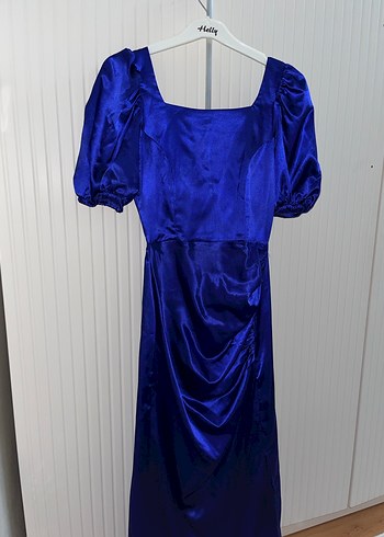 Parlak Lacivert Drapeli Kadın Abiye Elbise - Görsel 2