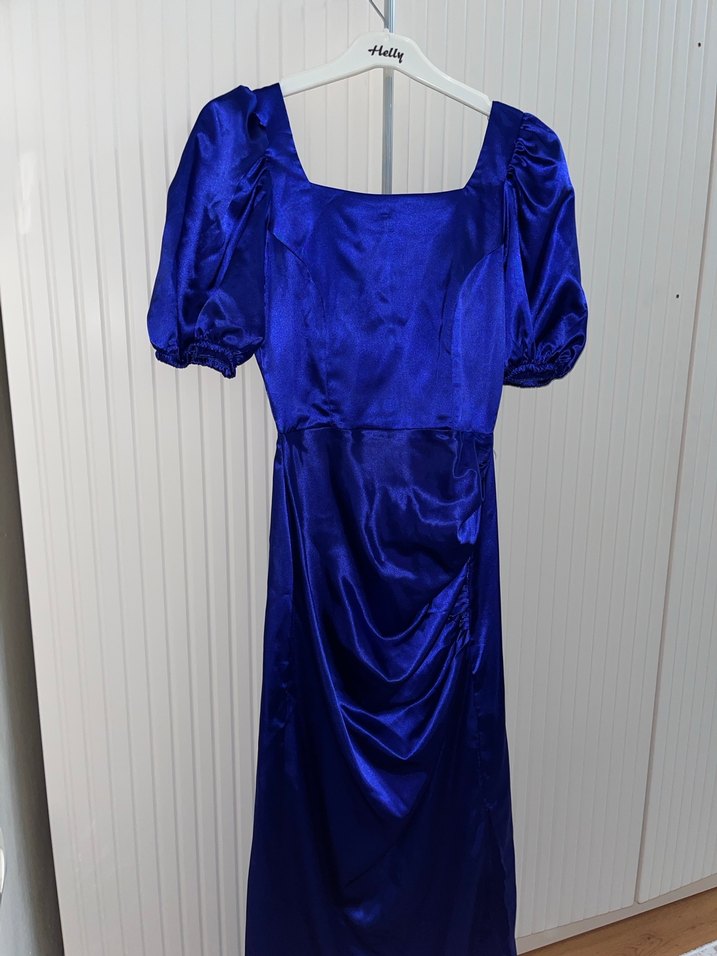 Parlak Lacivert Drapeli Kadın Abiye Elbise - Görsel 2