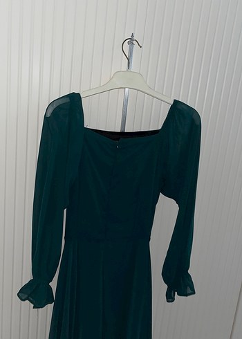 Yeşil Drapeli Uzun Kollu Kadın Elbise kendi tasarımım - Görsel 3