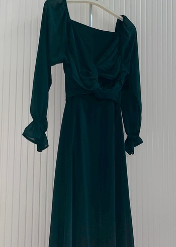Yeşil Drapeli Uzun Kollu Kadın Elbise kendi tasarımım - Görsel 2