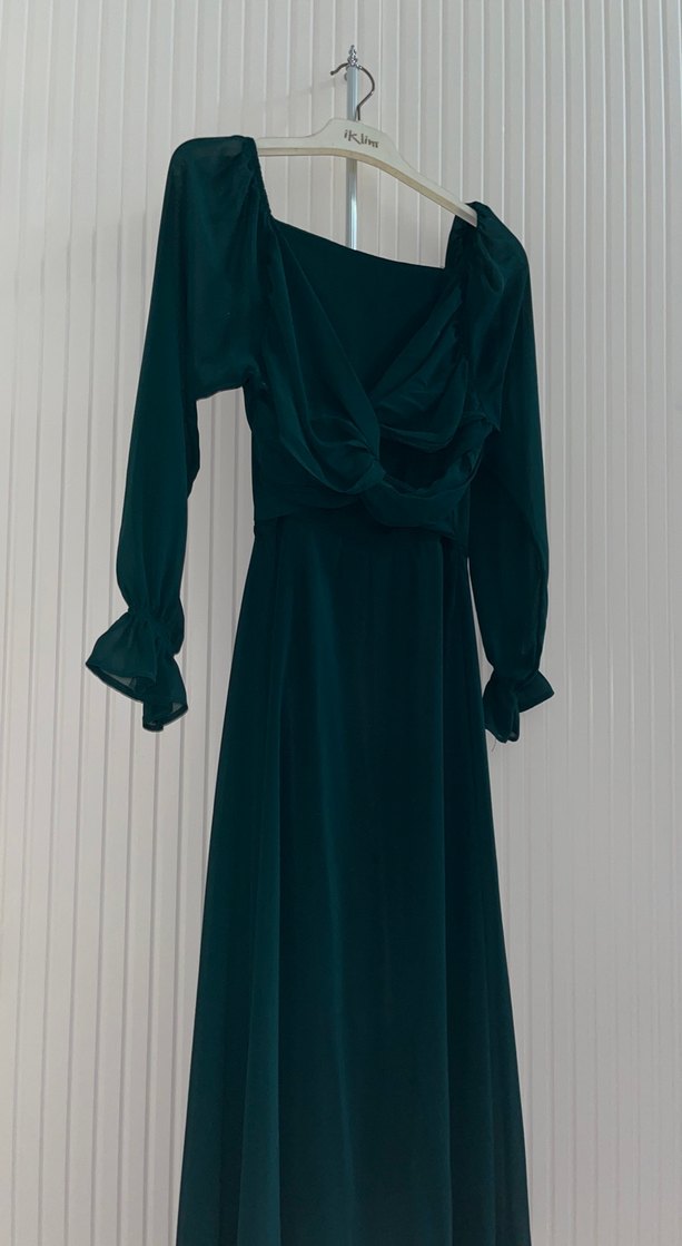 Yeşil Drapeli Uzun Kollu Kadın Elbise kendi tasarımım - Görsel 2