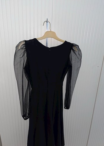 Siyah Uzun Kollu Gotik Kadın Elbise - Görsel 3