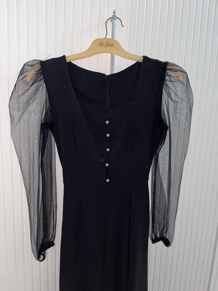 Siyah Uzun Kollu Gotik Kadın Elbise - Görsel 2