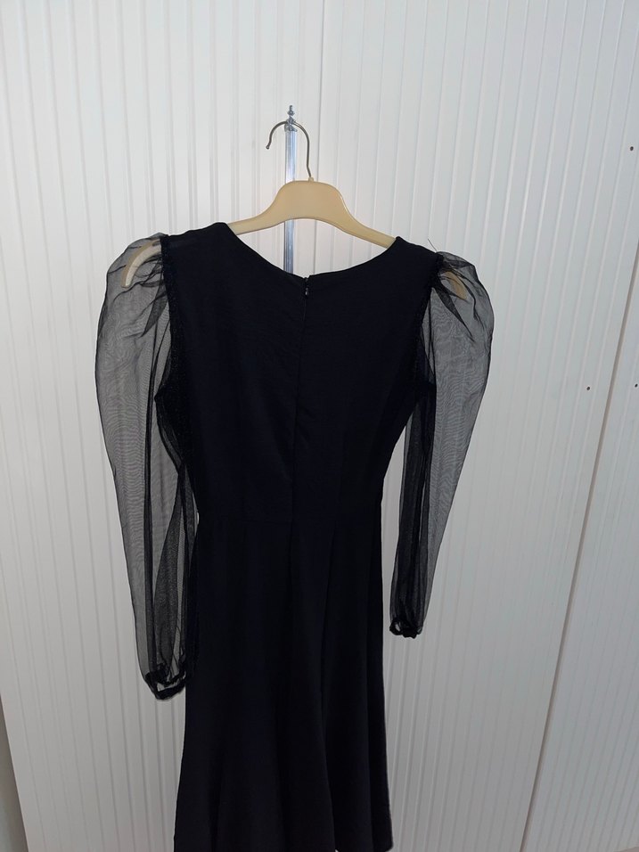 Siyah Uzun Kollu Gotik Kadın Elbise - Görsel 3