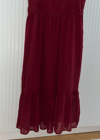 Bordo Puantiyeli Midi Elbise - Görsel 2