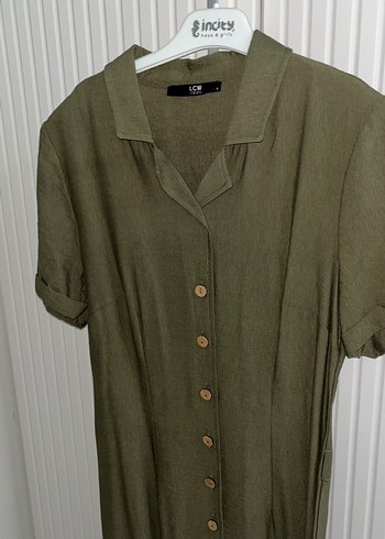 Düğmeli Keten Uzun Elbise - Görsel 3