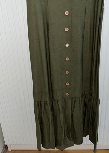 Düğmeli Keten Uzun Elbise - Görsel 2