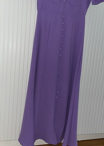 Mor V Yaka Uzun Düğmeli Kadın Elbise - Görsel 2