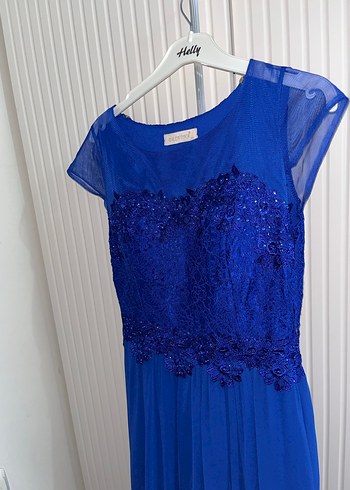 Lacivert İşlemeli Uzun Abiye Elbise - Görsel 3