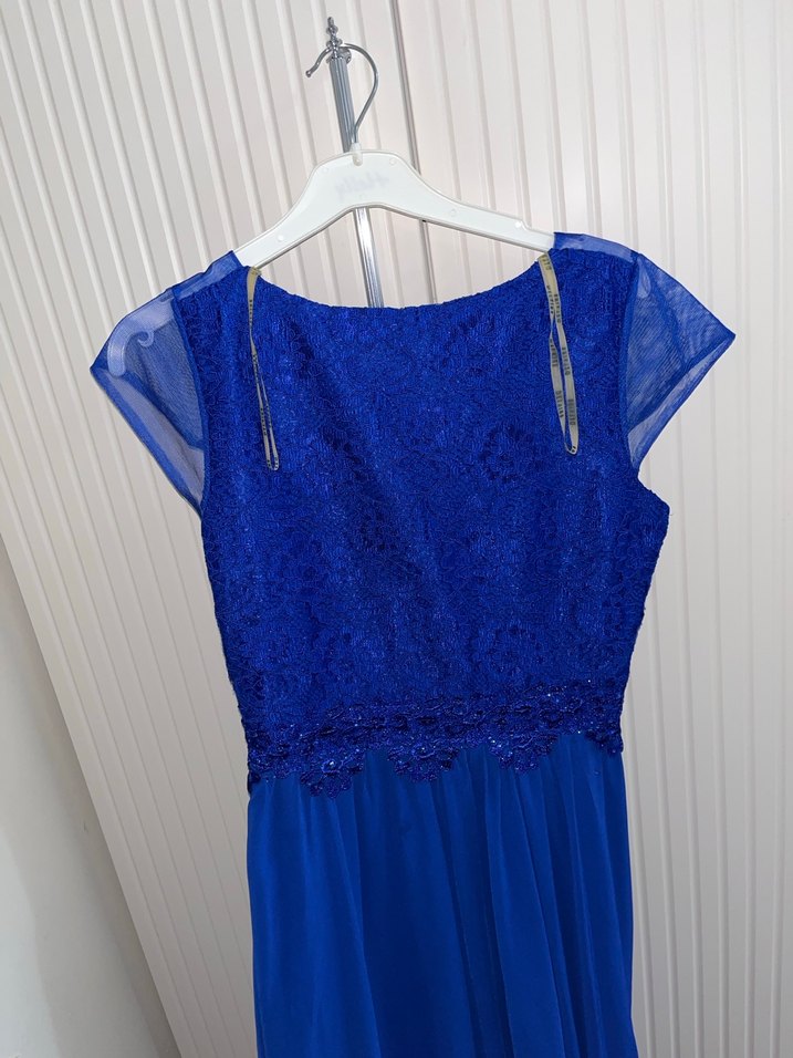 Lacivert İşlemeli Uzun Abiye Elbise - Görsel 4