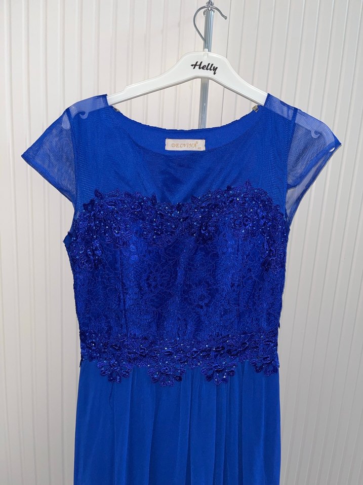 Lacivert İşlemeli Uzun Abiye Elbise - Görsel 2