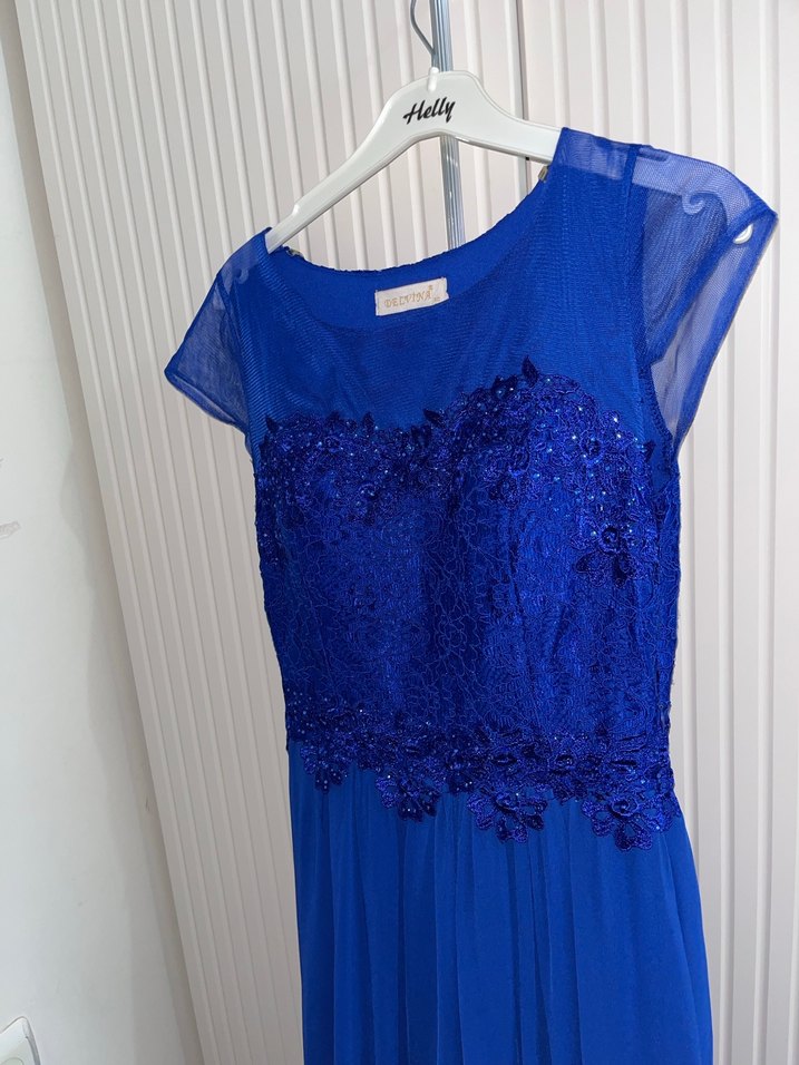 Lacivert İşlemeli Uzun Abiye Elbise - Görsel 3