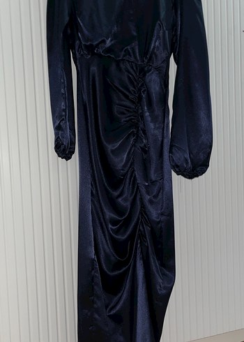 Uzun Kollu Lacivert Saten Gotik Elbise Kendi Tasarımım - Görsel 2