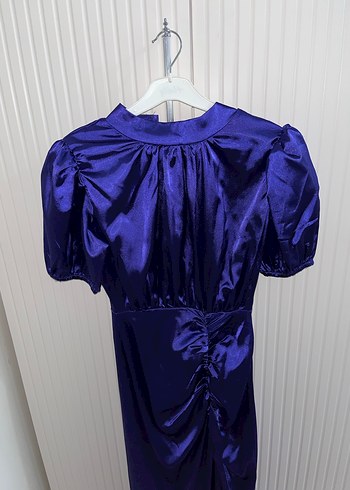 Mor Drapeli Uzun Saten Elbise - Görsel 2