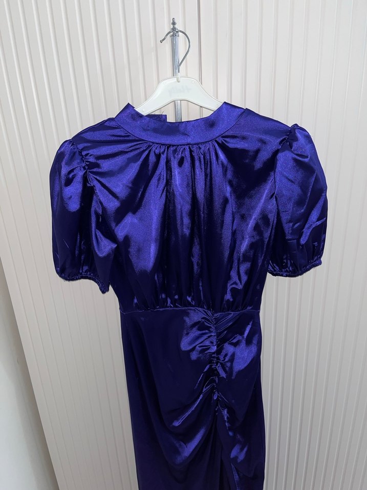 Mor Drapeli Uzun Saten Elbise - Görsel 2