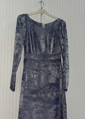 V Yaka Drapeli Lacivert Uzun Kadın Elbise Özel tasarım - Görsel 3