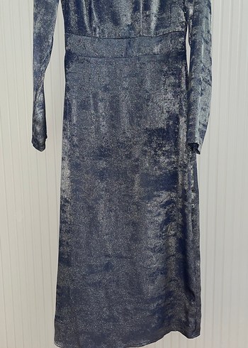 V Yaka Drapeli Lacivert Uzun Kadın Elbise Özel tasarım - Görsel 2