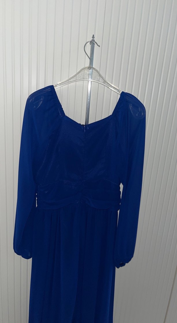 Uzun Kollu Mavi Drapeli Uzun Elbise kendi tasarımım - Görsel 4