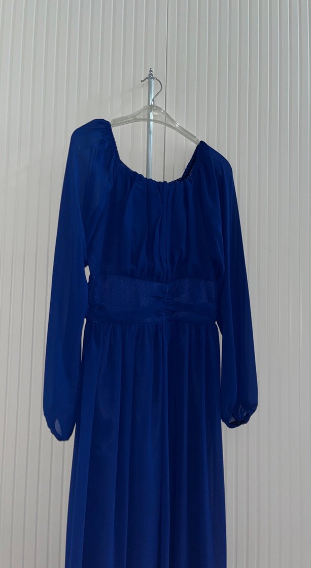 Uzun Kollu Mavi Drapeli Uzun Elbise kendi tasarımım - Görsel 3