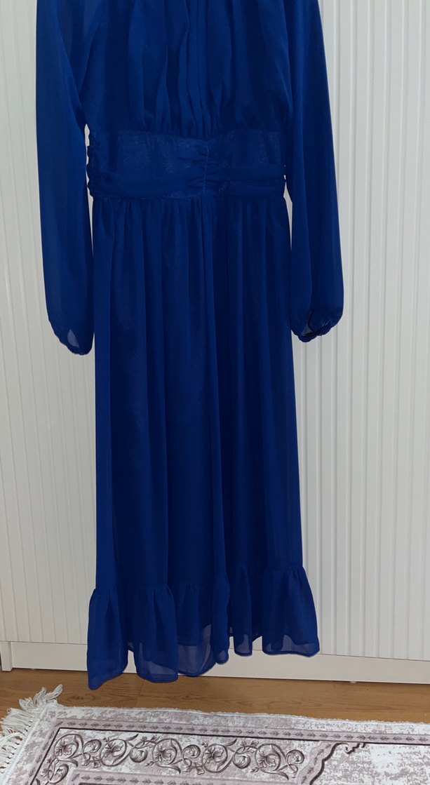 Uzun Kollu Mavi Drapeli Uzun Elbise kendi tasarımım - Görsel 2