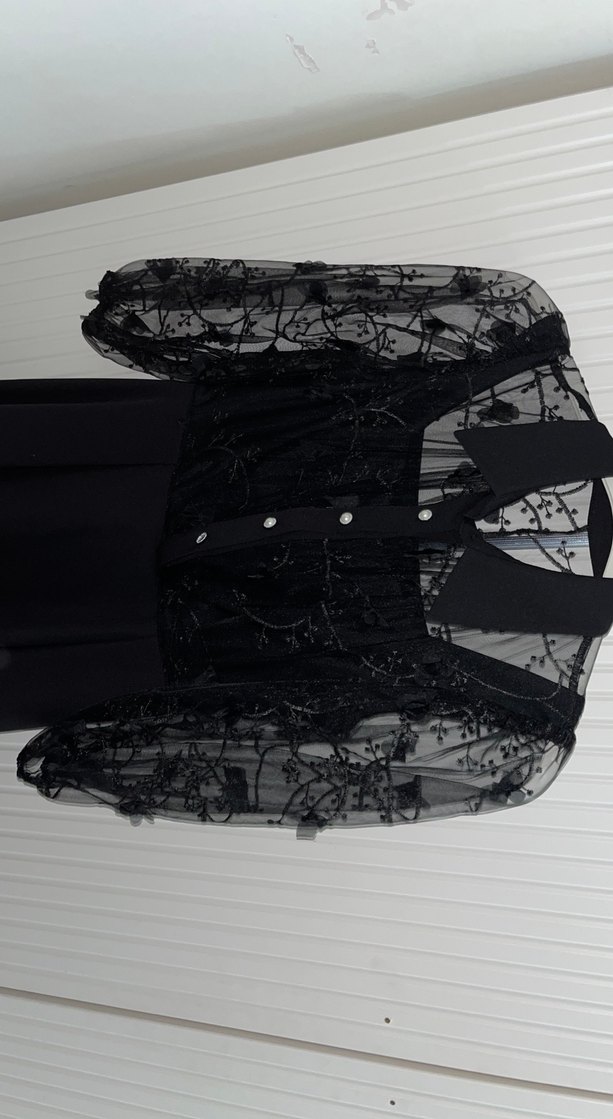 Düğmeli Siyah Uzun Gotik Elbise - Görsel 3