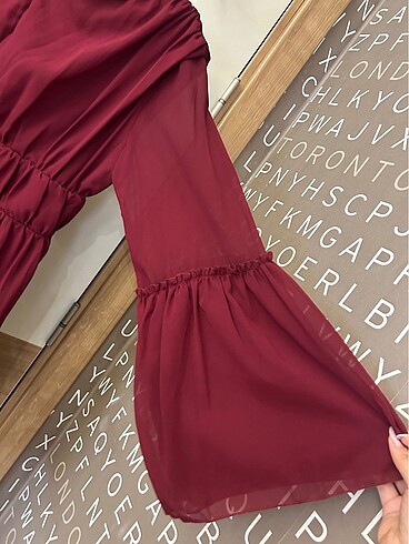 bordo abiye elbise - Görsel 4