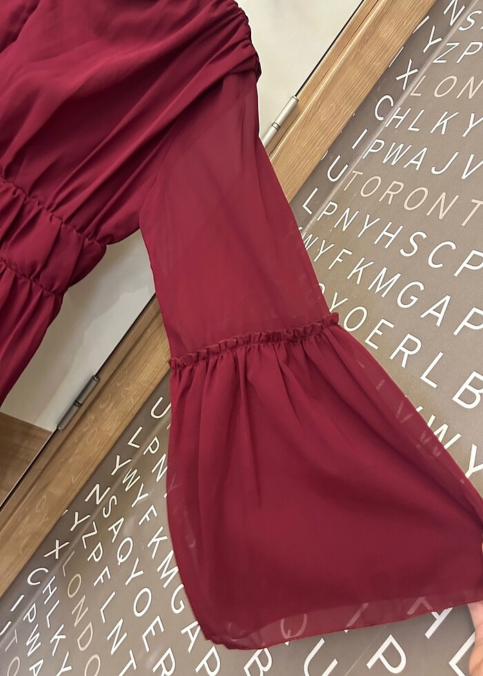 bordo abiye elbise - Görsel 4