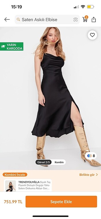 saten önü büzgülü mavi elbise yırtmaçlı - Görsel 6