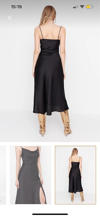 saten önü büzgülü mavi elbise yırtmaçlı - Görsel 7