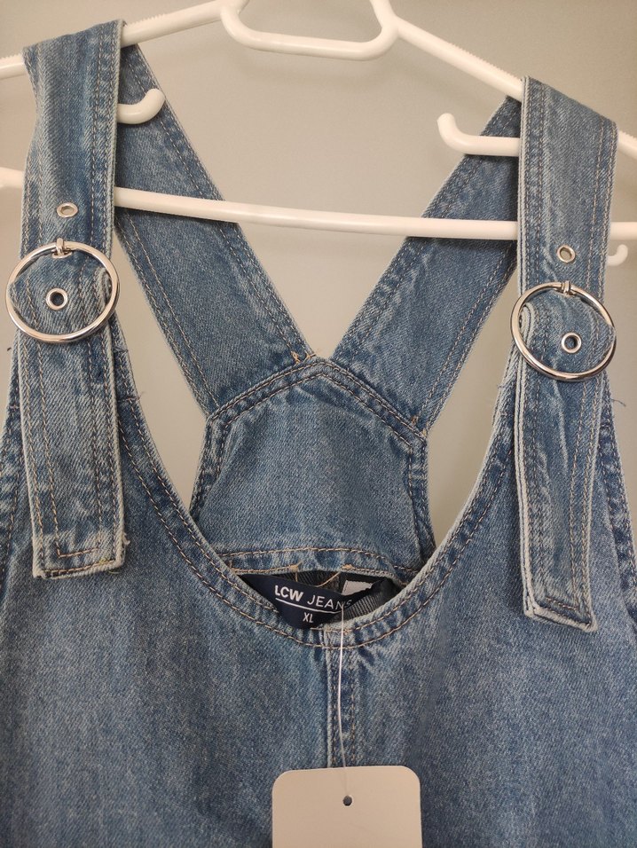 Kadın Mavi Kot Midi Salopet - Görsel 2