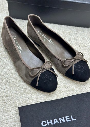 39 Beden Gri Süet Chanel Fiyonklu Kadın Babet
