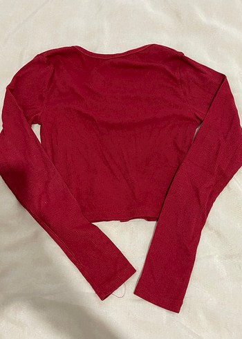 Bordo Düğmeli Uzun Kollu Kadın Kazak - Görsel 2