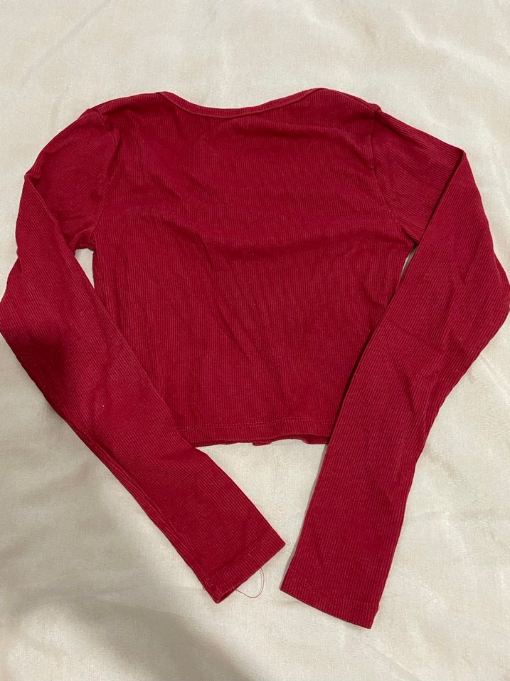 Bordo Düğmeli Uzun Kollu Kadın Kazak - Görsel 2