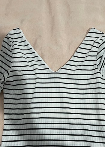V Yaka Çizgili Hamile Uzun Kollu Tişört - Görsel 2