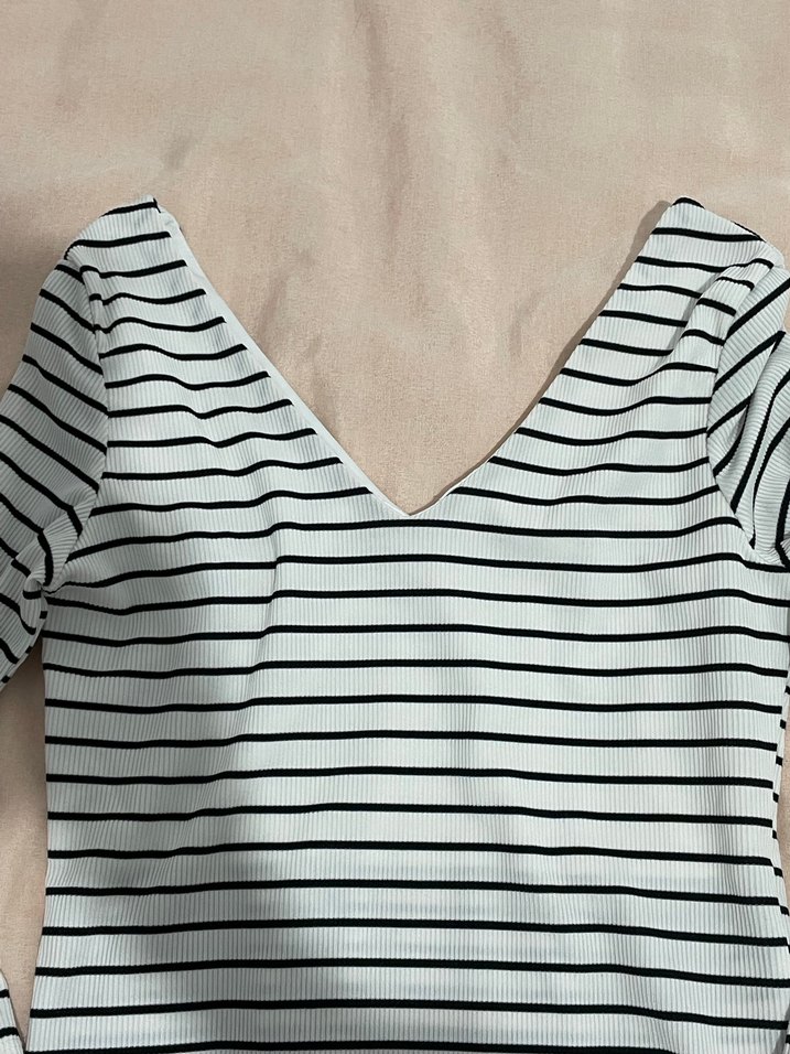 V Yaka Çizgili Hamile Uzun Kollu Tişört - Görsel 2