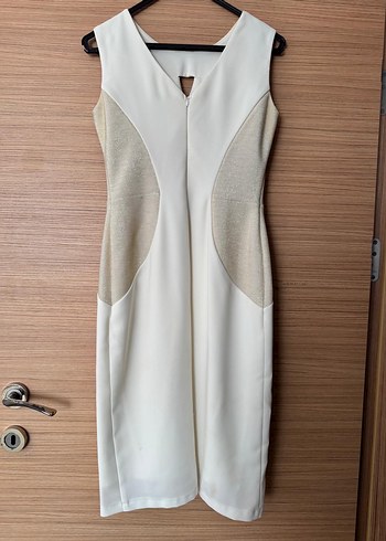 Beyaz Drapeli midi Kadın Elbise - Görsel 5