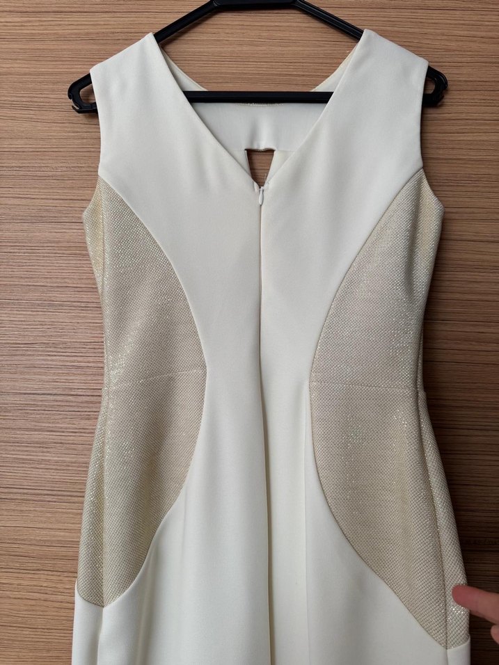 Beyaz Drapeli midi Kadın Elbise - Görsel 4