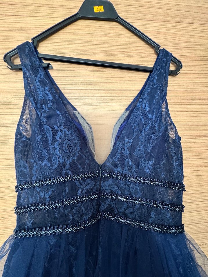 Uzun Lacivert V Yaka Bohem Nişan Elbisesi - Görsel 4