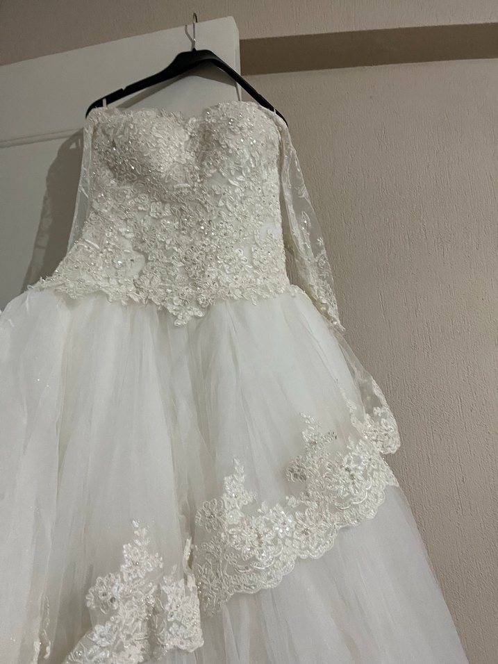 Dantelli Straplez Prenses Gelinlik - Görsel 5