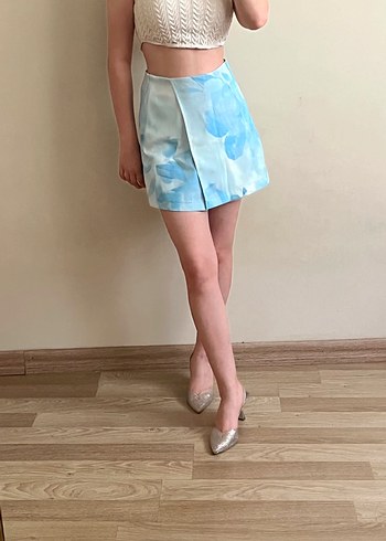 Zara Pastel Mavi Mini Tie-Dye Etek