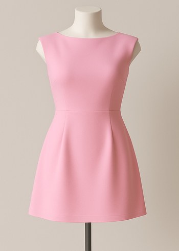 Pembe Midi Kolsuz Kadın Elbise - Görsel 2