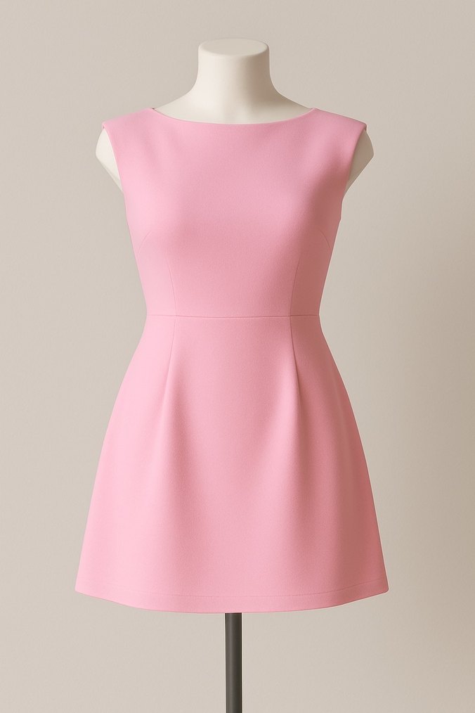 Pembe Midi Kolsuz Kadın Elbise - Görsel 2