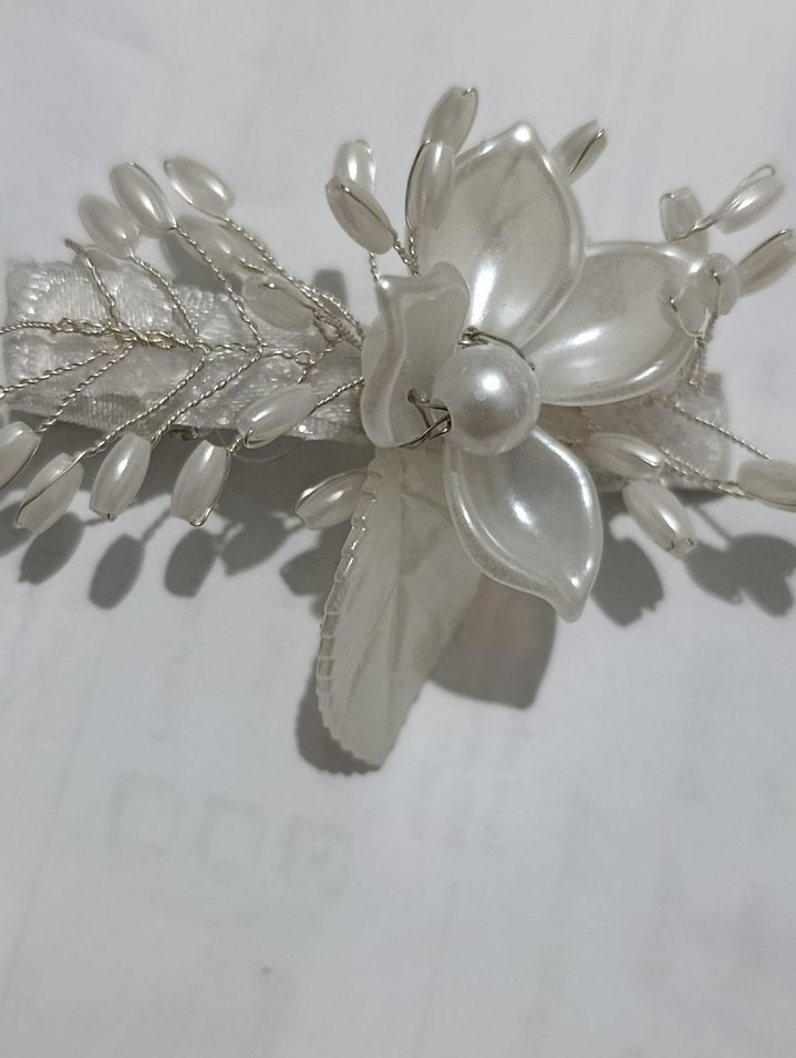 Beyaz Boncuklu Vintage Saç Aksesuarı - Görsel 2