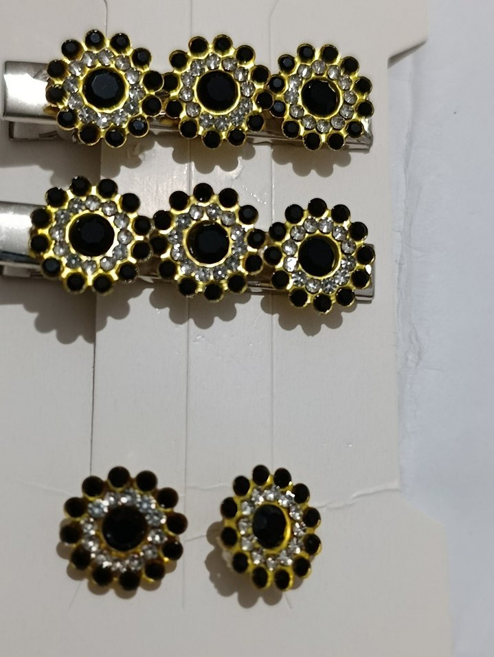 Siyah Taşlı Parlak Kadın Toka Seti - Görsel 2