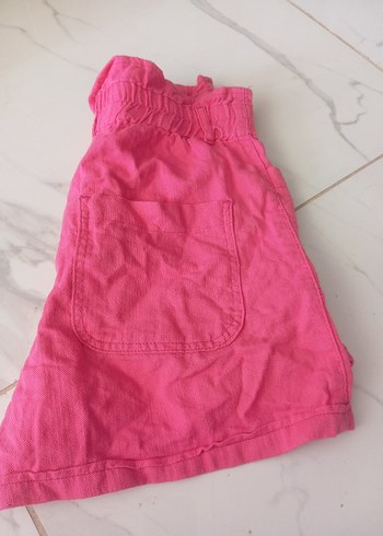 l Beden pembe Renk Düğmeli Pembe Keten Mini Şort