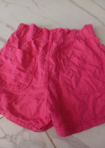 l Beden Düğmeli Pembe Keten Mini Şort