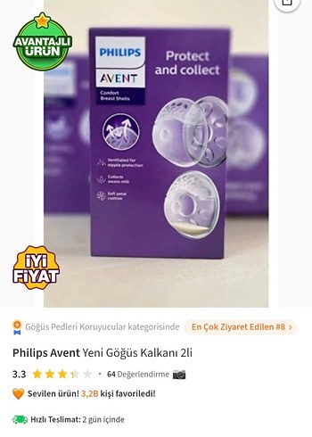 Philips Avent Göğüs Kalkanı 2'li Mor