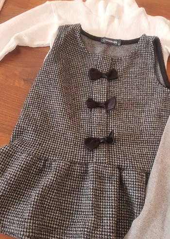 Diğer Uzun Kollu Gri Triko Elbise ve Gri Külotlu Çorap