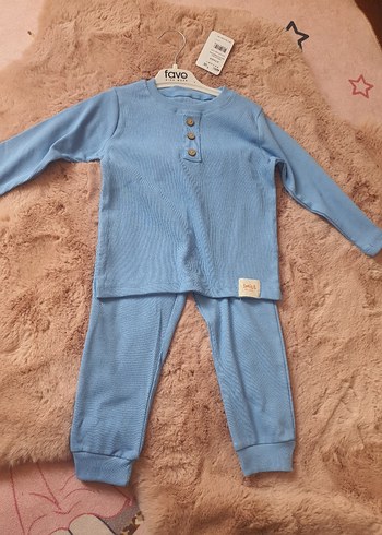 Mavi Erkek Bebek Uzun Kollu Düğmeli Takım